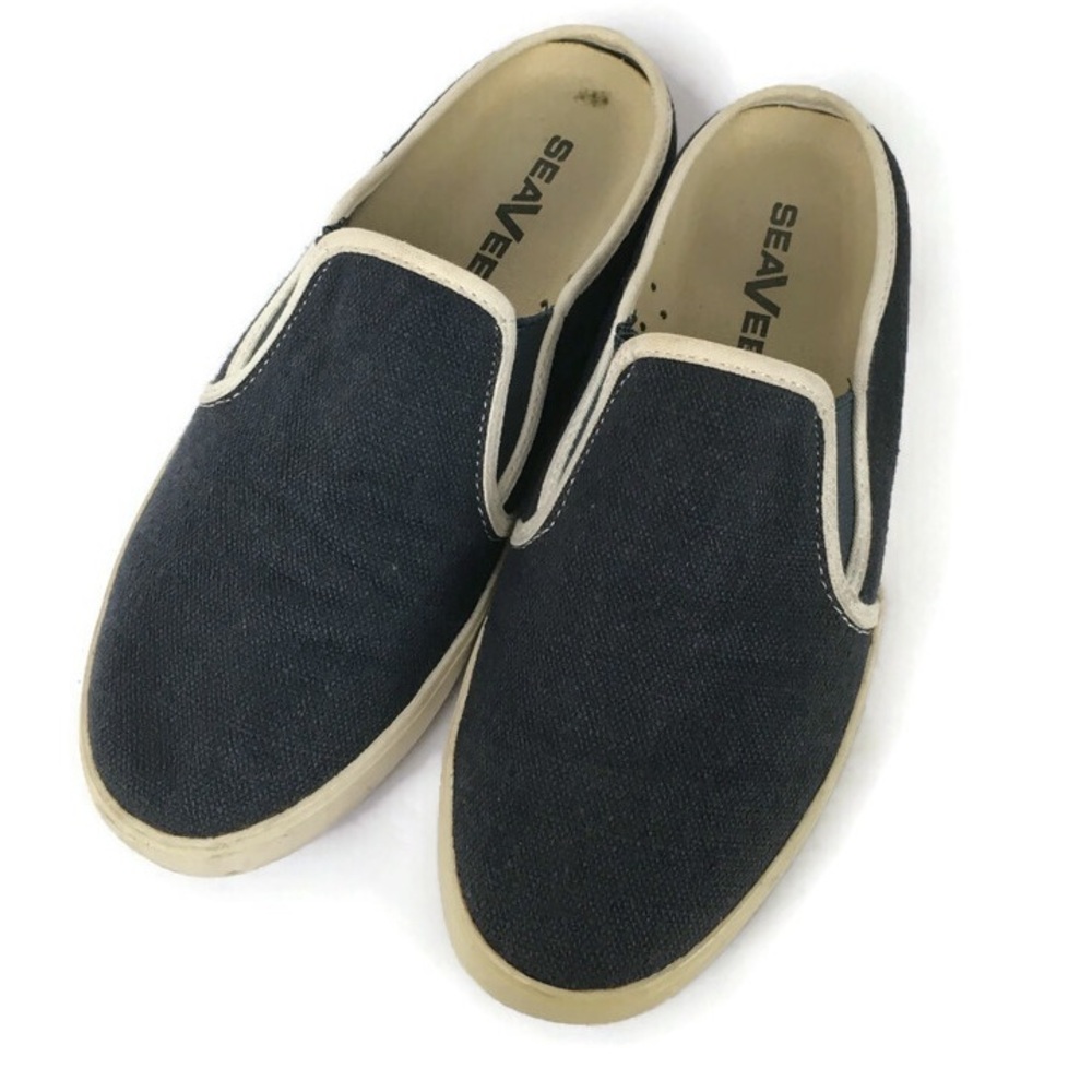 SeaVees Baja Canvas Slip On Mules in Marine Linen